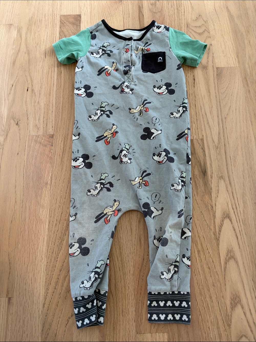 Rags Disney Mickey Mouse Gray & Green Kids One-Piece Romper